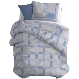 PENSIERI DELICATI Beddengoedset voor eenpersoonsbed, flanel, 100% katoen, dekbedovertrek 155 x 200 cm en kussensloop 52 x 82 cm, gemaakt in Italië, machinewasbaar op 40 °C, patroon Athene lichtblauw