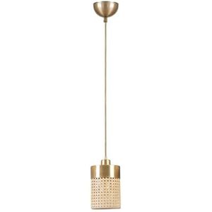 Opviq Elegant rotan kroonluchter, verstelbare hoogte 70 cm, antieke gecoate metalen behuizing, diameter 14 cm, E27-fitting, goud en natuurlijk rotan, perfect voor moderne ruimtes