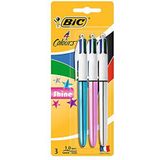 BIC 4 Colours Shine Balpennen met Kliksysteem Medium Punt (1,0 mm) - Verschillende Metallic Lichamen, Pak van 2+1 Stuks