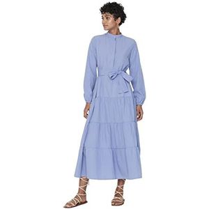 Trendyol Dames Woman Design Maxi Ruffle Hem Crew Neck Woven Dress Jurk, lila, 42