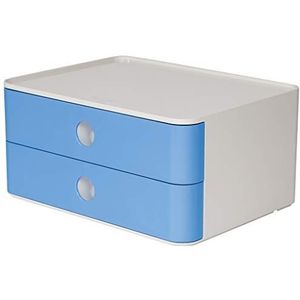 HAN Ladebox Allison SMART-BOX met 2 laden en scheidingswand, kabelgeleiding, stapelbaar, gereedschapskist voor kantoor, keuken, meubelvriendelijke rubberen voeten, 1120-84, hoogglans hemelsblauw