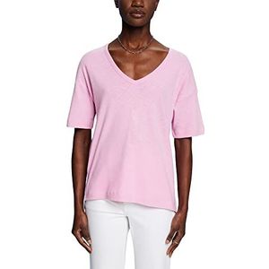Esprit Collection T-shirt met V-hals van linnenmix, lichtroze, M