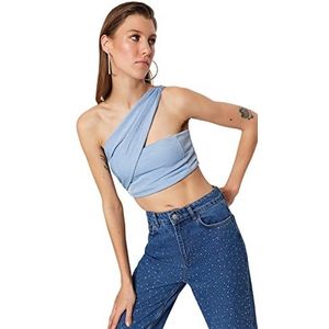 Trendyol Vrouwen Crop asymmetrische kraag gebreide bustier beha, Blauw, 42