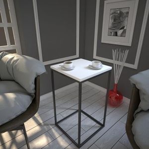 Hanah Home Elegante witte zijtafel, 35 x 62 x 35 cm, 100% melamine gecoat deeltjesbord, 18 mm dik, duurzame metalen poten, perfect voor hotels en moderne ruimtes