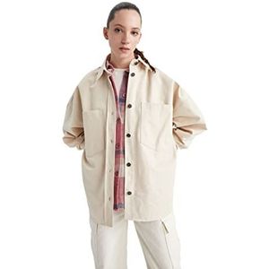 DeFacto Hemdblouse met lange mouwen voor dames, hemd met knopen voor vrijetijdskleding, LT.beige, XL