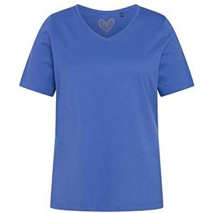 Ulla Popken Dames T-shirts met V-hals en halve mouwen, blauw/lila., 46/48 NL
