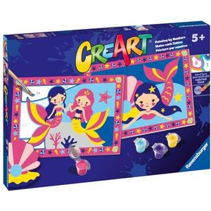 Ravensburger - CreArt Junior-serie: magische zeemeermin, schilderset op nummer, bevat twee voorgedrukte tabellen, een penseel, kleuren, creatief spel voor jongens en meisjes, 5+ jaar