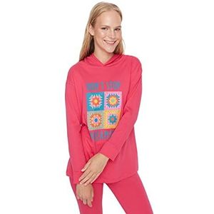 Trendyol Dames vrouw met slogan gebreide pyjama set (Pack van 2), roze, L