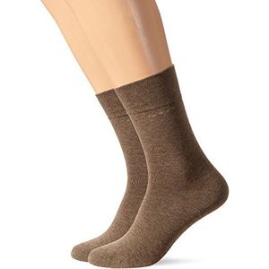 Camano Uniseks set van 2 effen katoenen sokken met versterkte hiel en teen, voor dames en heren, bruin (Caramel Mel. 0039), 47/49 EU