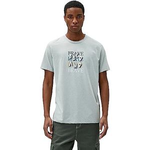 Koton Heren Slogan Bedrukt Crew Neck T-shirt met korte mouwen, grijs (031), L