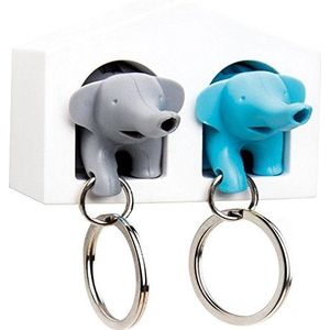 Kwaliteitsvolle Duo (wit-blauw-grijs) sleutelhanger met 2 olifanten sleutelhangers met fluitje