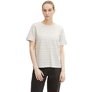 TOM TAILOR Dames T-shirt met strepen 1031230, 30004 - Beige Horizontal Stripe, XL