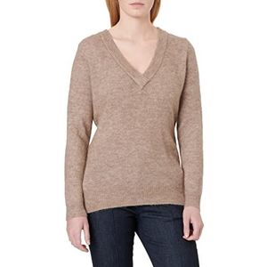 Object Dames OBJELLIE L/S V-hals pullover NOOS gebreide trui, fossiel/detail: melange, M, Fossil/Detail:melange, M