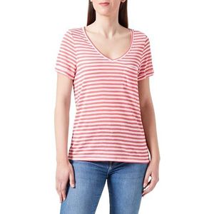Object Dames Objtessi Slub S/S V-hals Noos T-shirt, Paradise Pink/Stripes: witte strepen, S