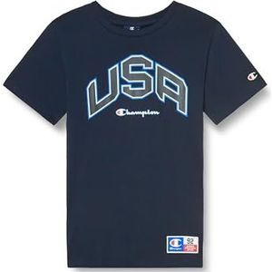 Champion Legacy Retro Sport B - USA S/S Crewneck T-shirt, marineblauw, 9-10 jaar kinderen en jongeren SS24, Navy Blauw