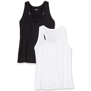 Amazon Essentials 2-pack Tech Stretch Racerback Tank Top T-Shirt, Zwart/Wit, S