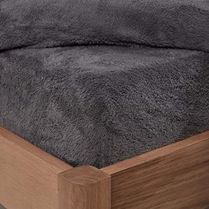 Brentfords Teddy Fleece Hoeslaken Plain Thermisch Warm Zacht Luxe Beddengoed, Houtskool Grijs - Super King