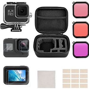 Accessoires Kit voor GoPro Hero 8 Zwart met Shockproof Case + Waterdichte Case + Gehard Glas Screen Protector + Lens Filters + Anti-Fog Inserts Bundel Compatibel met GoPro Hero 8