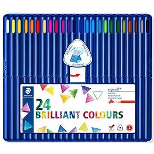 STAEDTLER 157 SB24 ergosoft kleurpotloden (verhoogde breukvastheid, driekant, ABS-systeem, antislip soft-oppervlak, kindvriendelijk volgens DIN EN71) set met 24 briljante kleuren