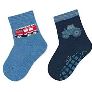Sterntaler Tegelsokken voor baby's, ABS-sokken, dubbelpak, brandweer, tegels, antislip, van katoen, zachtblauw, maat 18, fluweelblauw, 18 EU