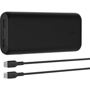 Belkin BoostCharge 3-poorts compacte powerbank 20000 mAh met 20 W PD, draagbare oplader voor iPhone 15, 14, 13, 12, AirPods, Samsung Galaxy, Pixel en meer, reisvriendelijk, USB-C/USB-C-kabel van 30 cm