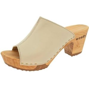 Woody Dames Elly houten schoen, crème, 37 EU, Crème, 37 EU