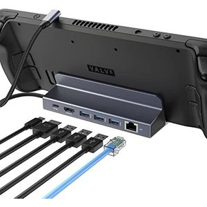 6 IN 1 Steam Deck Docking Station, AYCLIF Steam Deck Dock met 3* USB 3.0, 1Gbps Ethernet, HDMI 4K @60Hz, 100W PD Opladen Accessoires Stand voor Valve Steam Deck