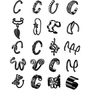 Dochais 16-30 stuks oorcuffset, nep piercing oor, wrap oorcuff, helix oorcuff, helix kraakclip, nep oorcuff piercing, snake oormanchet (goud, zilver, zwart) (30 stuks zilver), Roestvrij staal