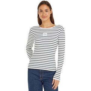 Calvin Klein Jeans Dames geweven label strakke trui trui, Ck Zwart/Helder Wit Gestreept, M