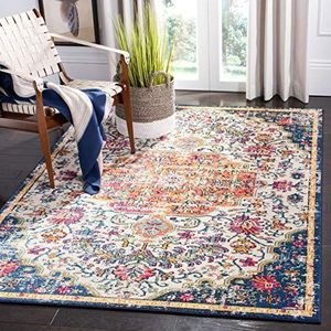 SAFAVIEH Modern chic tapijt voor woonkamer, eetkamer, slaapkamer - Madison Collection, laagpolig, in ivoor en oranje, 160 x 229 cm