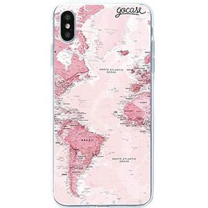 Gocase World Map Pink hoes | compatibel met iPhone XS Max | transparant met print | siliconen doorzichtige TPU beschermhoes krasbestendig Phone Case | wereldkaart roze
