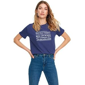 Trendyol Dames getailleerd Basic T-shirt met ronde hals, marineblauw, S