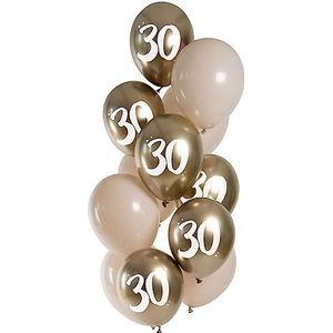 Folat 25130 Ballonnen set latex gouden latte 30 jaar 33 cm - 12 stuks - voor verjaardag en feestdecoratie