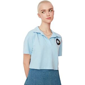Trendyol Dames Blue Crop Geborduurd Gebreide T-Shirt, XS