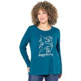 Ulla Popken Dames grote maten grote maten plus size kerstshirt, klassiek, ronde hals, lange mouwen, petrol, 42-44