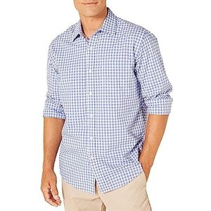 Amazon Essentials Men's Casual poplin overhemd met normale pasvorm en lange mouwen, Blauw Wit Geruit, M