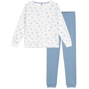 PETIT BATEAU - Pyjama - Ecru/Blauw - Katoen - Bedrukt met Hartmotieven