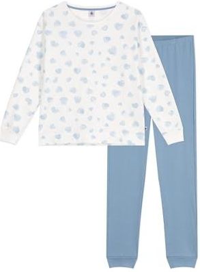 PETIT BATEAU - Pyjama - Ecru/Blauw - Katoen - Bedrukt met Hartmotieven