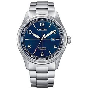 Citizen Heren analoog Eco-Drive horloge met titanium armband, zilver-blauw, Eén maat, armband