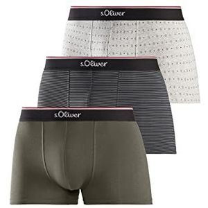 s.Oliver Boxershorts voor heren, verpakking van 3 stuks, olijfgroen + grijs gestreept + grijs patroon, M