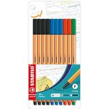 Fineliner - STABILO point 88 - Pack Office met 10 stuks - 4 x zwart, 3 x blauw, 2 x rood, 1 x groen