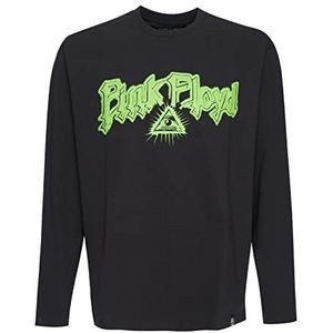 Recovered Men's Pink Floyd Vibrant Green Logos Relaxed L/S Black by S T-shirt, S, zwart, S