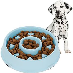 Relaxdays anti-schrokbak hond, voerbak tegen schrokken, eetbak 500 ml, stimuleert traag eten, vaatwasserbestendig, blauw