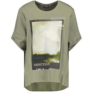 Taifun Damesshirt met chiffon-inzetstuk op de rug korte mouwen shirt T-shirt korte mouwen ronde hals korte mouwen patroon effen, Reed Green patroon, 36