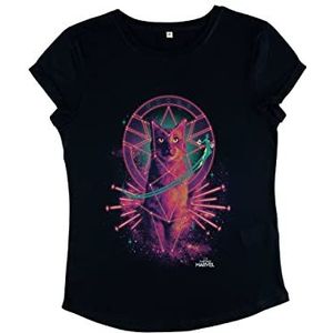 Marvel Dames Captain Cat Goose Dames T-shirt met rolmouwen, donkerblauw, XL
