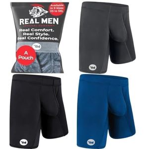Echt Heren Atletisch Ondergoed met Ondersteuning Pouch - 1, 3 of 4 Pack 6, 7 en 9 inch Nylon Slips - ABCD Pouch - XS-5XL, 3pk 6"" Zwart/Blauw/Grijs, S