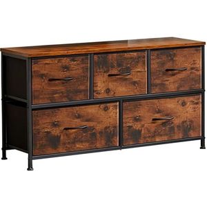 SURFOU Commode met laden, ladekast, comodetekast, dressoir slaapkamer, stoffen commode, vintage, bruin, metalen frame, voor woonkamer, entrees, kleuterscholen, hal