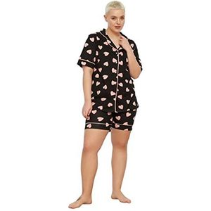 Trendyol Vrouwen hart gebreide shirt-korte plus grootte pyjama set, kleurrijk, 5XL, Zeer kleurrijk, 5XL