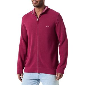 GANT Katoen Pique Zip Cardigan, Rich Wine, XL