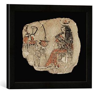Ingelijste foto van Egyptisch schilderij ""Stillende vrouw en Diener/Egyptisch"", kunstdruk in hoogwaardige handgemaakte fotolijst, 40x30 cm, mat zwart